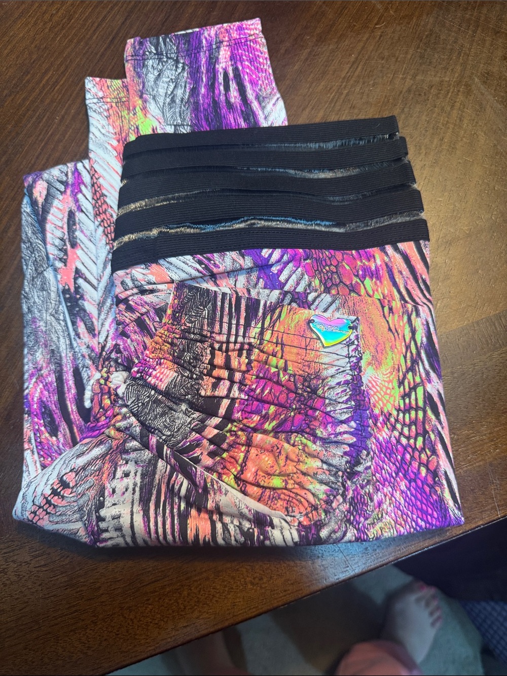 Cute Booty Lounge Neon Purple Multi-Print Leggings with Black Waistband